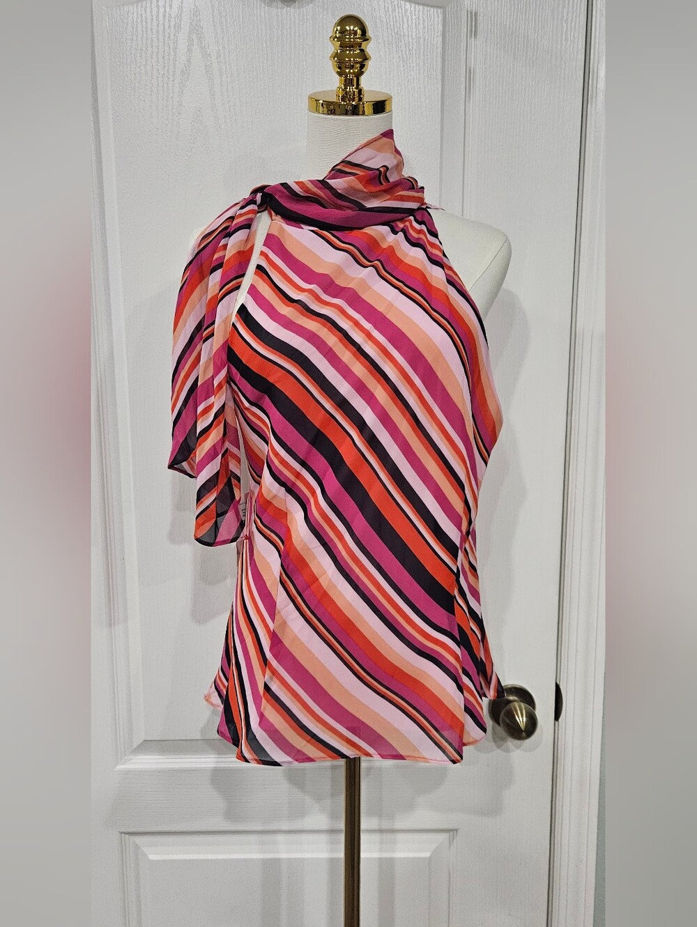 Striped Pink & Orange Halter Neck Blouse